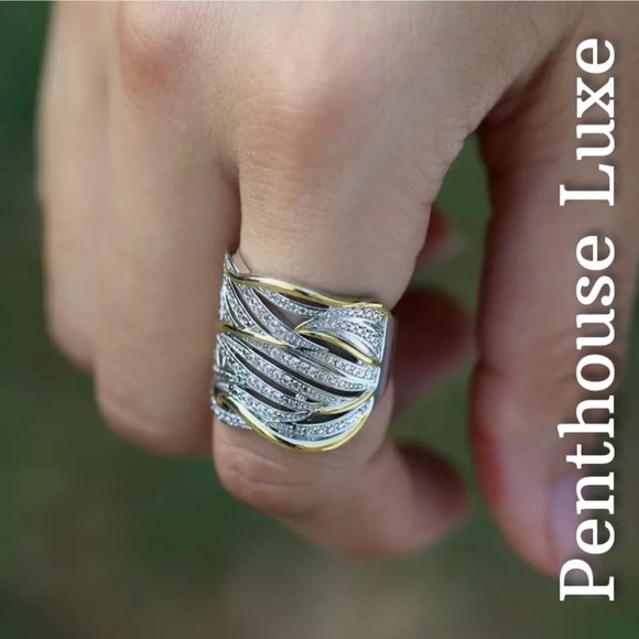 Penthouse Luxe Jewelry - 🔥CLEARANCE! Micro Paved 2-Tone Silver Gold Band Ring